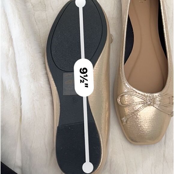 Gold square toe ballet flats with bow- brand new without box size 8 - Picture 11 of 11